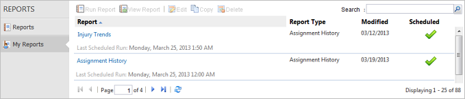 My Reports screen